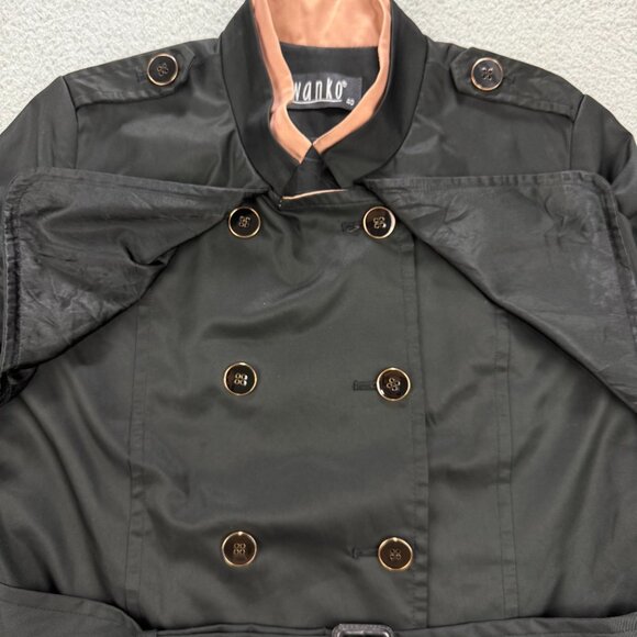 Wanko Jacket Womens EU 40 Black Trench Coat Double Breasted Belted Rain Vintage - Picture 5 of 9